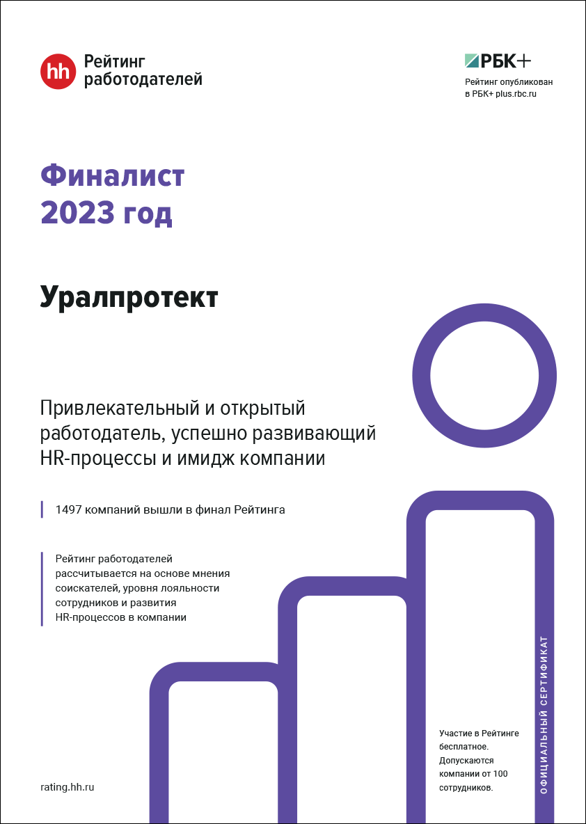 Уралпротект — Финалист 2023 года в Рейтинге работодателей hh.ru